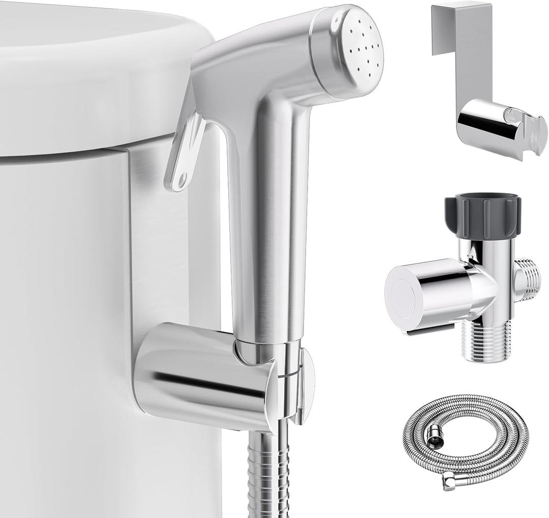 Handheld Bidet Sprayer for Toilet,Bidet Sprayer with Stainless Steel Hose for Feminine Wash & Muslim Shower,Adjustable Water Pressure Bidet Faucet Cloth Diaper for Baby Wash (Brushed Nickel)