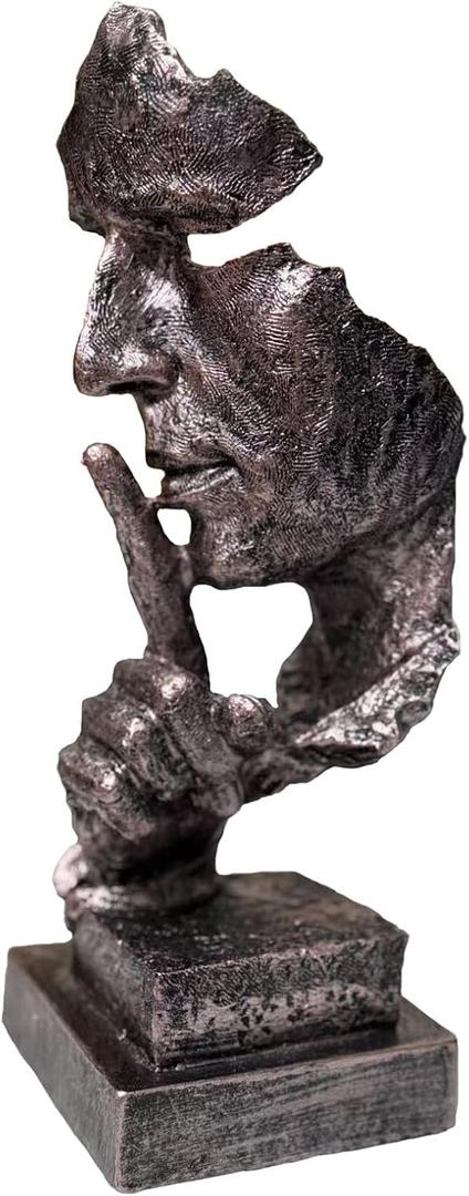 Silence is Gold Thinker Statue - 13.5 Inches Modern Abstract Sculpture Art, Minimalist Desk Decor for Office & Home, Creative Gift for Study/Bedroom Modern Abstract Sculpture Art for Desk Decor (Coppery)