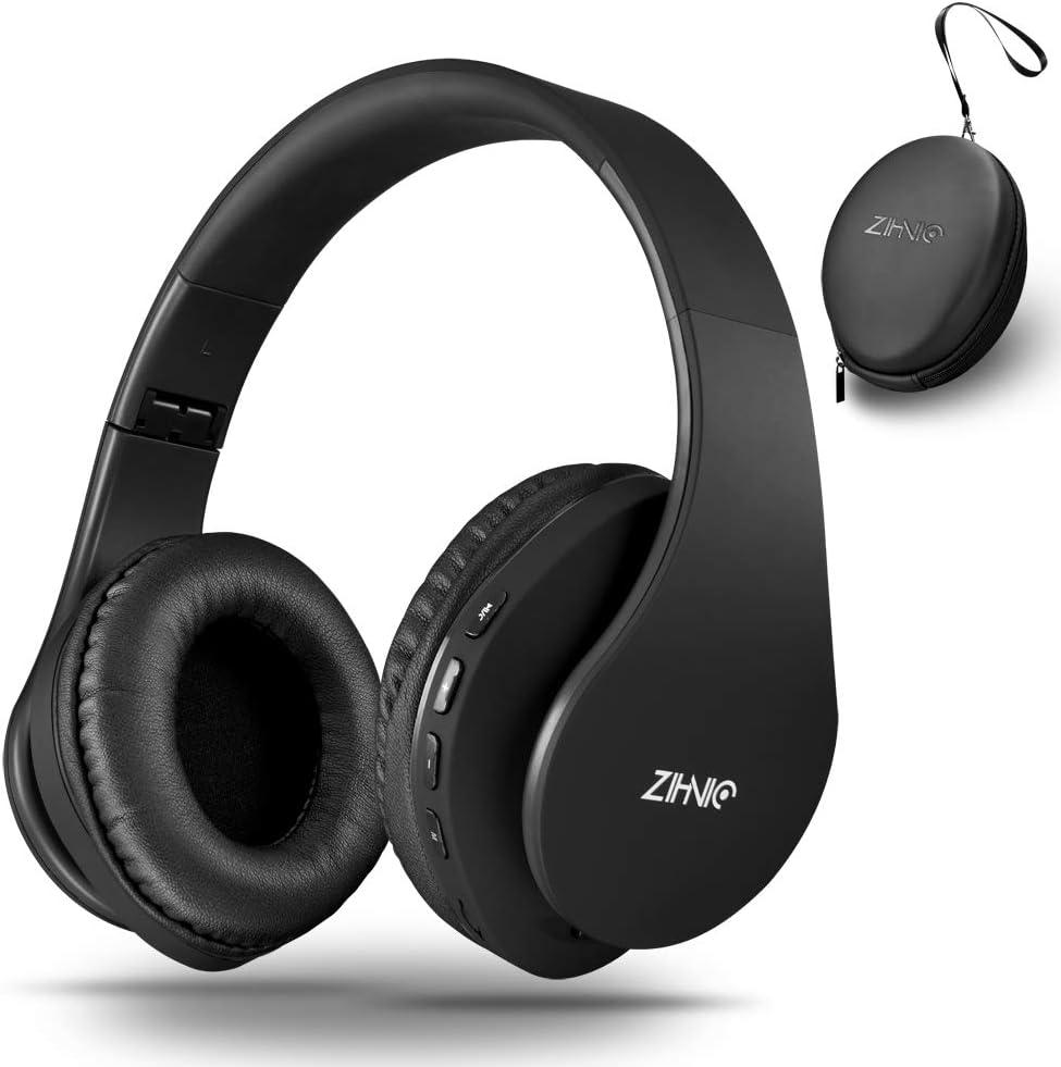 ZIHNIC Bluetooth Headphones Over-Ear, Foldable Wireless and Wired Stereo Headset Micro SD/TF, FM for Cell Phone,PC,Soft Earmuffs &Light Weight for Prolonged Wearing, Black 