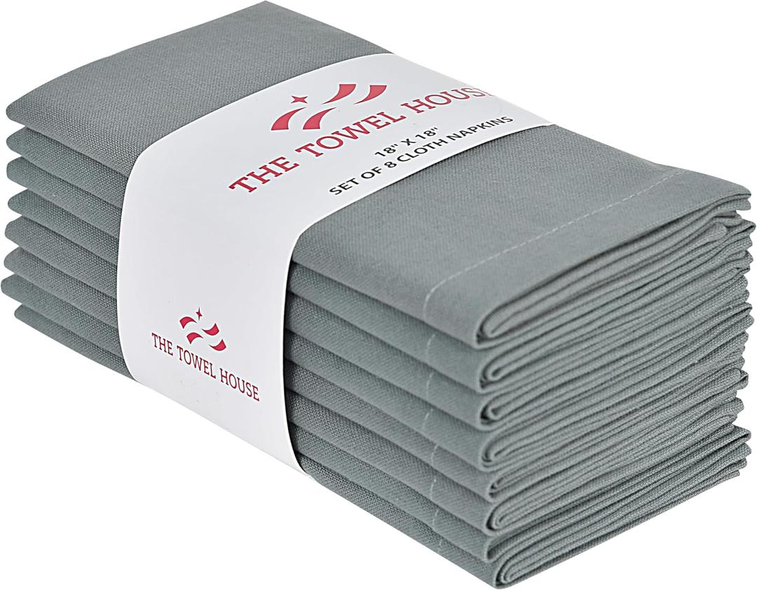 Cotton Premium Dinner Napkins – Mitered Corners, Highly Absorbent and Soft – Perfect for Weddings, Events and Dining – 18x18 Inches, Pack of 8, Grey