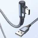 sweguard USB C Cable Right Angle 6.6FT+ 3.1A Fast Charger Cable Nylon Braided Cord for iPhone 17 16 15 Pro Max Plus iPhone Air, Samsung Galaxy S26 S25 S24 S23 S22 Note 20 10,Moto (grey)