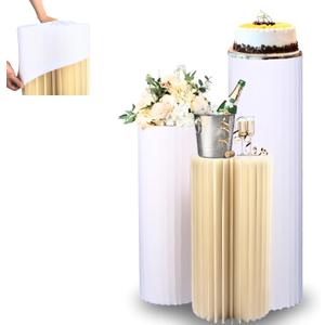 3PCS Round Cake Stands for Party, Sturdy Cardboard Column with White Fabric Covers and Clear Acrylic Plates, Reusable Round Cylinder Stands for Party, Cake Pedestal Stand for Wedding Dessert (11.8 inch in diameter-3pcs)