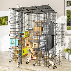 Large Cat Cage Indoor - Metal Wire Cat Enclosure with Storage Cube, Detachable Kitty Cage with Platform for 1-3 Cats, 3x3x4 Spacious Cat Kennel