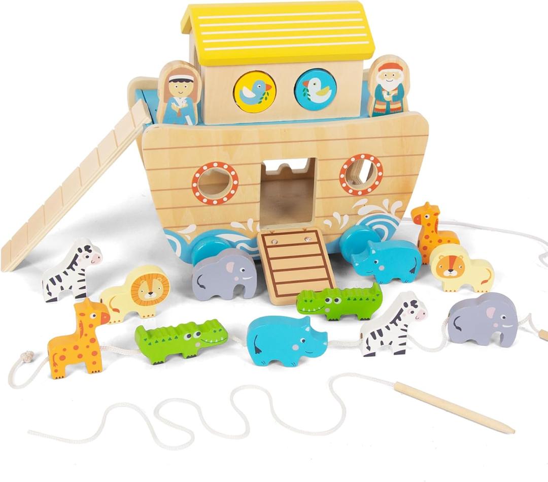 Toddlers Wooden Noah's Ark Toy Animal Playset, Shape Sorter Early Learning Montessori Toys, Baptism Gifts for 3 Boys Girls Kids Toddlers Wooden Noah's Ark Toy Animal Playset, Shape Sorter Early Learning Montessori Toys, Baptism Gifts for 3 Boys Girls Kids