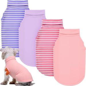 Abbylike 4 Pack Dog Shirts, Spring Lightweight Stretchy Dog Turtleneck, Breathable Soft German Velvet Sleeveless Puppy Base Layer Vest for Pet Indoor Outdoor Wears(Blush Pink and Purple,XXL)