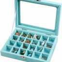 STYLIFING Jewelry Organizer Box 24 Grid, Clear Lid Velvet Jewelry Tray Stackable Jewelry Display Case for Women (24 Grid Light Blue)