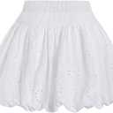 Verdusa Women's Gingham Bubble Mini Skirts Plaid Bow Cute Holiday Short Skorts (White, XL)