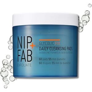 Nip + Fab Glycolic Acid Fix Daily Cleansing Pads for Face with Hyaluronic Acid, Witch Hazel, Exfoliating Resurfacing AHA Facial Cleanser for Exfoliation Even Skin Tone Brighten Skin, 60 Pads