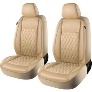 CAROMOP Faux Leather Car Seat Covers 2 Front Set,Luxury and Comfortable Seat Covers for Cars, Airbag Compatible Car Interior Covers, Universal Fit for Suvs,Vans,Trucks(Beige)