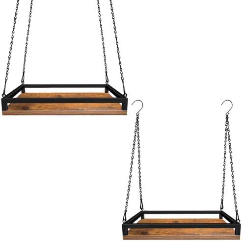 Plant Hanger Indoor, 2 Pack 16" Wooden Hanging Plant Holder with Metal Frame Large Hanging Planter for Indoor Plants Load 50LB Hanging Plant Shelf with 27.6" Long Chain, Ideal for Heavier Pots