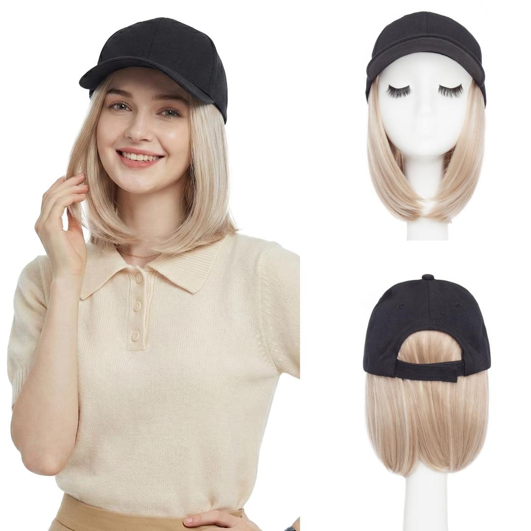 SEGO Pro White Wig Hat, Baseball Cap with Hair Attached for Women, 6" Hat Wig with Heat Resistant Synthetic Hair Extensions, for Daily Wear, Busy Mornings- Straight, Golden Brown Mix Dark Blonde