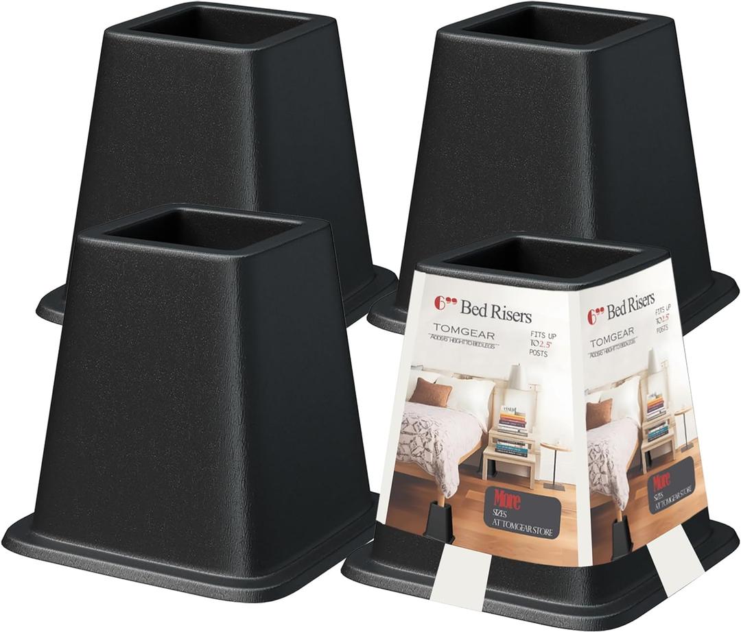 Bed Furniture Risers 6 Inches, Heavy Duty Bed Lifts, Furniture Risers for Bed, Couch, Desk, Sofa, Chair, Table Legs Extenders (Pack of 4, Black)