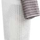 Mind Reader Slim Laundry Hamper with Lid, 40L Clothes Basket, Premium Wicker Design, Plastic, White (Single)