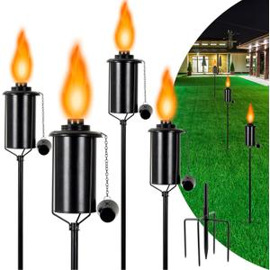 Nonley 4 Pack Metal Torch for Outside [Upgraded], 16oz Metal Garden Torches Outdoor Citronella Torches with 4-Prong Grounded Stake, Flame Torch Light for Backyard Patio Pathway Party 62" Tall