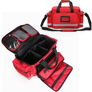 Medical Empty Bag First Aid Bag Emergency Responder Trauma Bag Empty, Professional First Aid Kits Storage Medical Bag with Inner Dividers and No-Scratch Bottom, Trauma Bag for Home Health Nurse Bag, Red, 21.65" x 17.72"x 11.81"