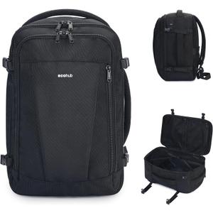 ECOHUB Travel Backpack 18x14x8 Spirit Airlines Personal Item Bag Carry On Backpack 13 Pockets Work Casual Daypack for Men Women Airline Approved Water Resistant Gym Backpack with Charging Port, Black (18 inch underseat)