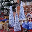 3 Set 14" 12" 10" Blue and White Christmas Tree Decor Chinoiserie Christmas Tree Table Decor Large Cone Porcelain Xmas Trees for Holiday Wedding Party Mantle Table Centerpiece Home Indoor Outdoor