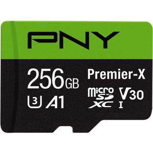 PNY 256GB Premier-X Class 10 U3 V30 microSDXC Flash Memory Card - 100MB/s, Class 10, U3, V30, A1, 4K UHD, Full HD, UHS-I, Micro SD