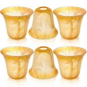 Teenyyou 6 Pcs Bell Shaped Glass Lamp Shade E26 Replacement Globe Ceiling Fan Light Cover with 1-5/8'' Fitter Opening for Chandelier Wall Sconce Pendant Light Bathroom Vanity Fixture (Amber Marble)