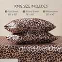 MR&HM Satin Bed Sheets with Elastic Corner Straps, King Size Sheets Set, 4 Pcs Silky Bedding Set with 15 Inches Deep Pocket for Mattress (King, Brown Leopard)