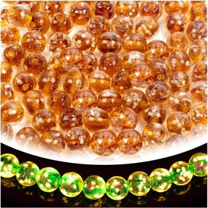 108PCS Glow in The Dark Beads 8mm Luminous Glass Beads, Crystal Round Glow Firefly Glass Loose Spacer Ball with 1 Crystal Thread for Jewelry Making DIY Crafts Earring (Orange)
