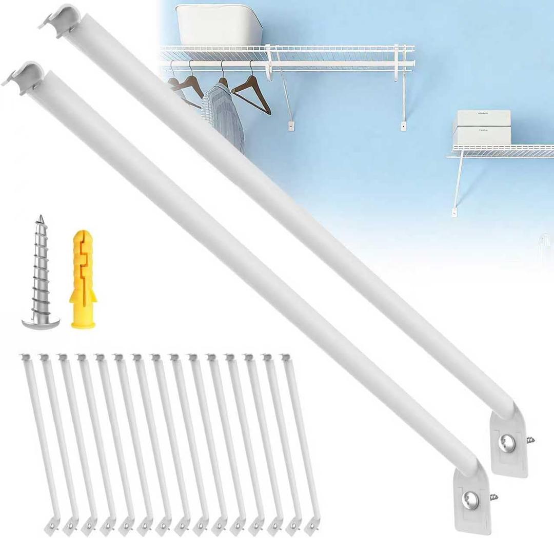 12pack Wire Shelving Support Bracket,Wire Shelf Support Bracket,Length of 18.7" Wire Shelf Support Brackets,Wire Shelving Support Brackets for Provide Support for 16" Closet Shelves