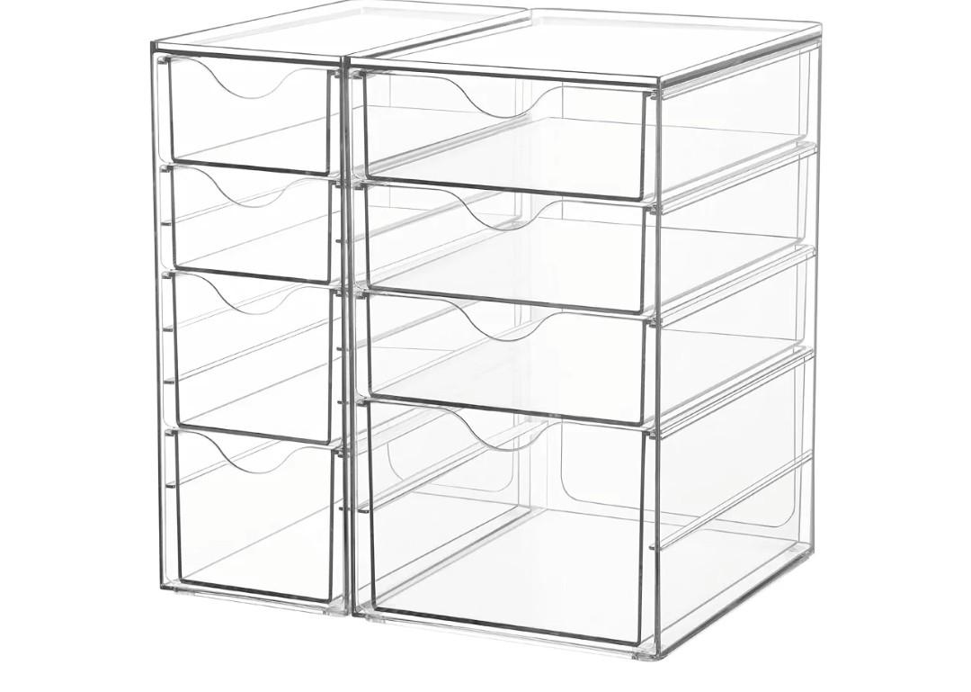 Vtopmart Acrylic Organizer with 8 Drawers, Desk Organizers and Accessories, Clear Makeup Organization, Dustproof Storage Drawers for Office Art Craft Supplies