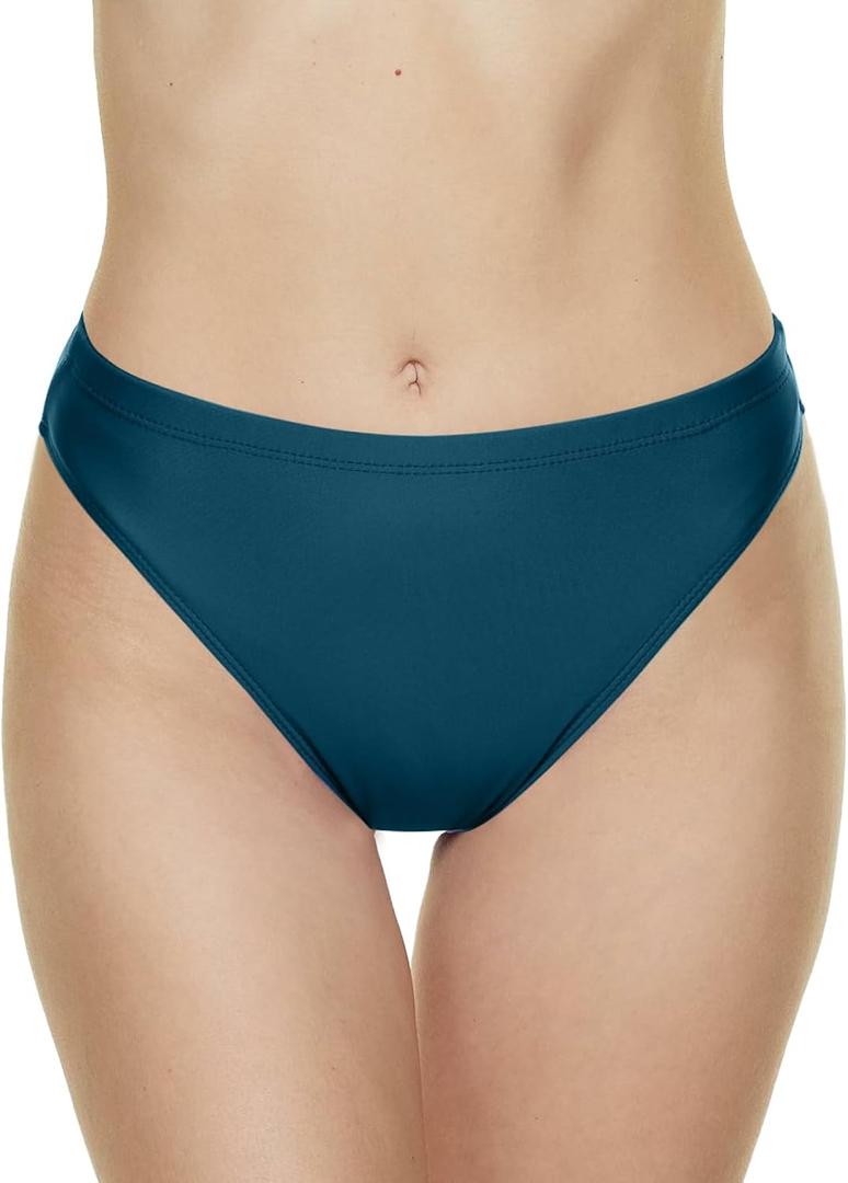 Annbon Women's High Cut Bikini Bottoms Mid Rise Tankini Swimsuit Bottom (Green, L)