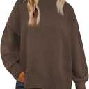 Womens Sweaters Crewneck Long Sleeve Pullover Tops Loose Fit Soft Knit Ribbed Hem Side Slit Casual Fall Winter Outfits (M)