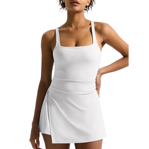 Dokuritu Womens Tennis Dress with Built in Shorts Sleeveless Square Neck Golf Workout Athletic Dresses with Pockets M