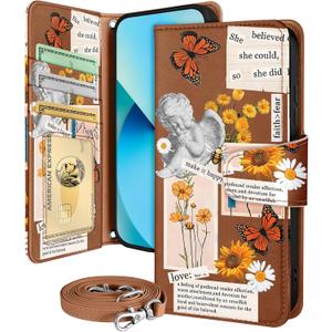 Buleens for Samsung Galaxy S23 Wallet Case for Women - with Card Holder S23 Flip Case Leather Crossbody Cute Aesthetic Galaxy S23 Case with Strap Kickstand for Girls Girly, Angel