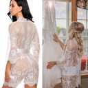 Avidlove Women's Lace Kimono Robe Babydoll Lingerie Mesh Nightgown  (White, M)
