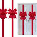 Iceyyyy 2 Pcs 14.2Ft Extra Large Christmas Front Door Warpping Bow, Adjustable Red Christmas Doors Ribbon Bow with Buckle, Giant Christmas Door Wreath Bows for Cabinet Door Home Festival Decor
