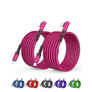 2-Pack USB C to USB C Cable 60W, 10ft+10ft Right Angle 90 Degree USB Type C Charger Fast Charging Cord for iPhone 17 Pro Max/16/15/14/Samsung S25/S24/S23, MacBook, C Port iPad Mini/Air/Pro(Pink)