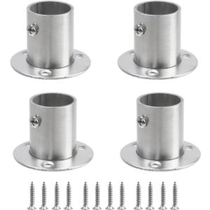 Geesatis 4PCS Total Height 1.57" Fit Diameter 1.0" Pipes High Flange Holder Rod Stainless Steel for Wardrobe Ceiling Mounting Bracket, with Screws