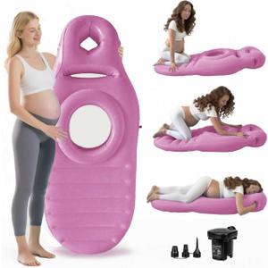 FNFZLF Pregnancy Mattress with Hole  Inflatable Full Body Maternity Bed for Stomach Sleeping, Back Pain Relief  Includes Electric Pump (Pink)