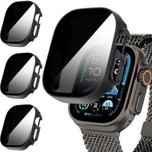 Suoman 3-Pack for Apple Watch Ultra/Ultra 2 49mm Privacy Screen Protector Case, [Anti-Peeping] Ultra-Thin Tempered Glass Case Cover for iWatch Series 8 /iWatch Series 9 Ultra/Ultra 2 49mm (Black+Black+Black)