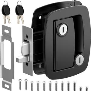 WELLUCK RV Entry Door Lock with Paddle Deadbolt, Camper Door Latch Handle, RV Door Lock Replacement Kit Secure for Camper Horse Travel Trailer Cargo Hauler (Aluminum Alloy Black)