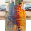 Orange and Blue Table Runner Modern Abstract Messy Rust Painting Linen Dresser Runner Vintage Farmhouse Style Table Decor for Kitchen Dining Wedding Coffee Home Party (Orange, 13"x 71")