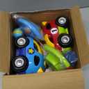 Prextex 2 Pack Cartoon Remote Control Cars for Toddlers - Police Car and Race Car with Steering Wheel Controllers and Lights - Different Frequencies So Both Can Race Together - Toddler Gift 18+ Months