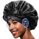 MUSICOZY Bluetooth Sleep Headphones with Satin Cap – Wireless Bedtime Headset with Ultra-Thin Speakers, Music Sleep Device for Side Sleepers & Hair Protection (Black)