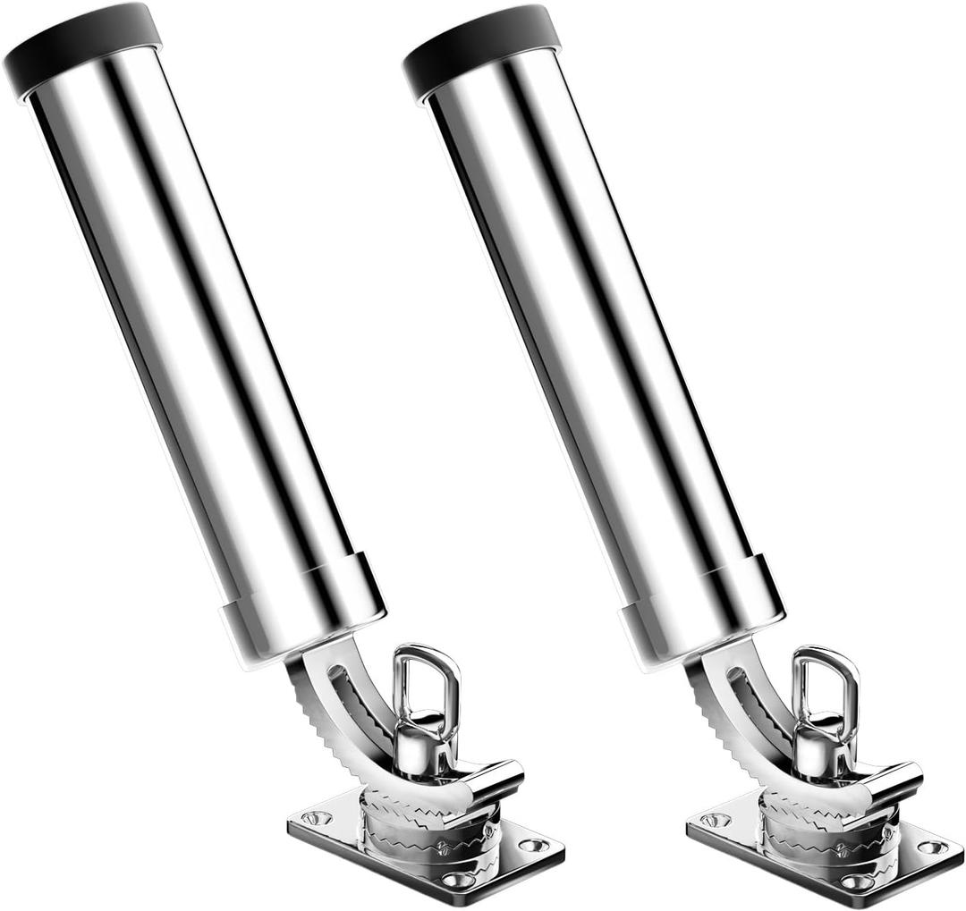 Rod Holders for Fishing Boat2 Pack 316 Stainless Steel 360 Degree Adjustable Deck Flush Mount Fishing Rod Pole Holder for Marine Boat Yacht