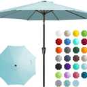JEAREY 9FT Outdoor Patio Umbrella Outdoor Table Umbrella with Push Button Tilt and Crank, Market Umbrella 8 Sturdy Ribs UV Protection Waterproof for Garden, Deck, Backyard, Pool (Light Blue)