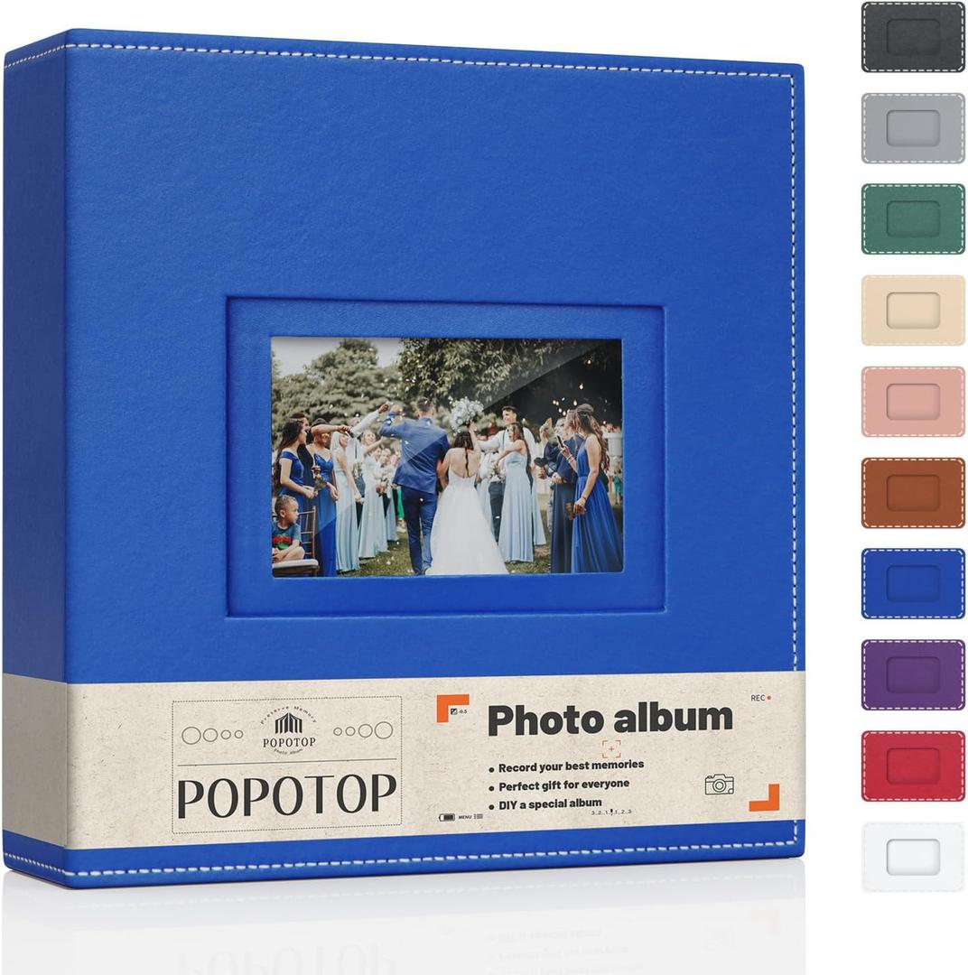 Popotop Photo Album 4x6 300 Pockets with Leather Hardcover Cover, Small Photo Album Holder Book with 50Pcs Pages for Family Travel Wedding Baby Gifts (Blue)