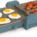 bella 10"x 20" Ceramic Fold-n-Store Dual Temp Griddle, Fits-anywhere Kitchenware, EverGood Ceramic Nonstick Coating, 2 Temperature Zones up to 400F, Dishwasher Safe Drip Tray, 1500 Watt, Surf