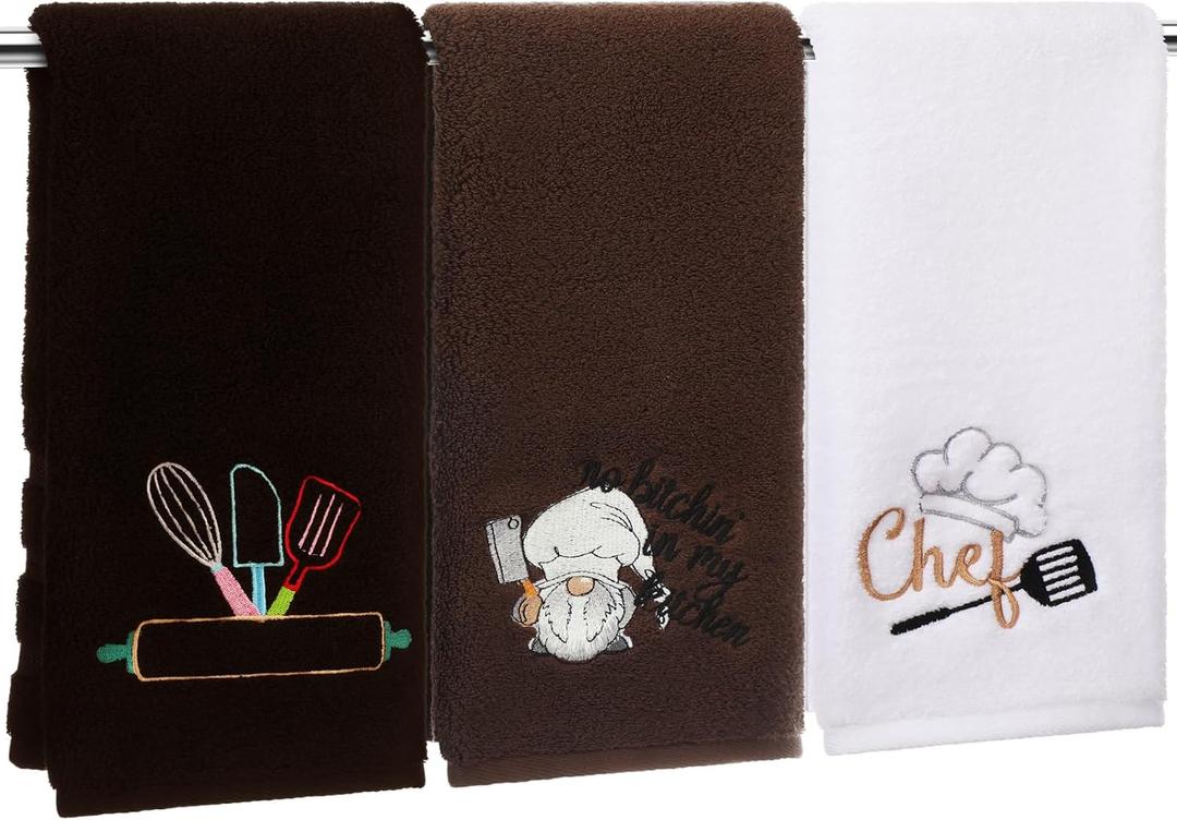 3 Pcs Funny Black White Kitchen Towels Absorbent Quick Dry Gnomes Utensils Fingertip Towels Chef Farmhouse Washcloth No Bixxhin' in My Kitchen Cotton Dishcloths for Home Supplies