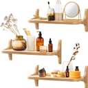 Wooden Floating Shelves for Wall, 15.7" W x 5" D x 0.6" H Large Wall Shelves, Hanging Storage Shelf with Sturdy Brackets for Living Room, Kitchen, Bathroom, Bedroom Decor, Natural, 3 Packs