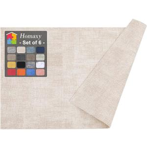 Homaxy Faux Leather Heat Resistant Placemats for Dining Table Set of 6, Waterproof Wipeable Washable PU Table Mats, Easy to Clean Anti-Slip Place Mats, 11.8" x 17", Beige