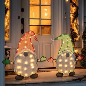 Set of 2 Lighted Christmas Gnomes Decorations, 50L 2 FT Stack-able Gnome Christmas Decor for Indoor Outdoor Festive Xmas Holiday Garden Yard Lawn