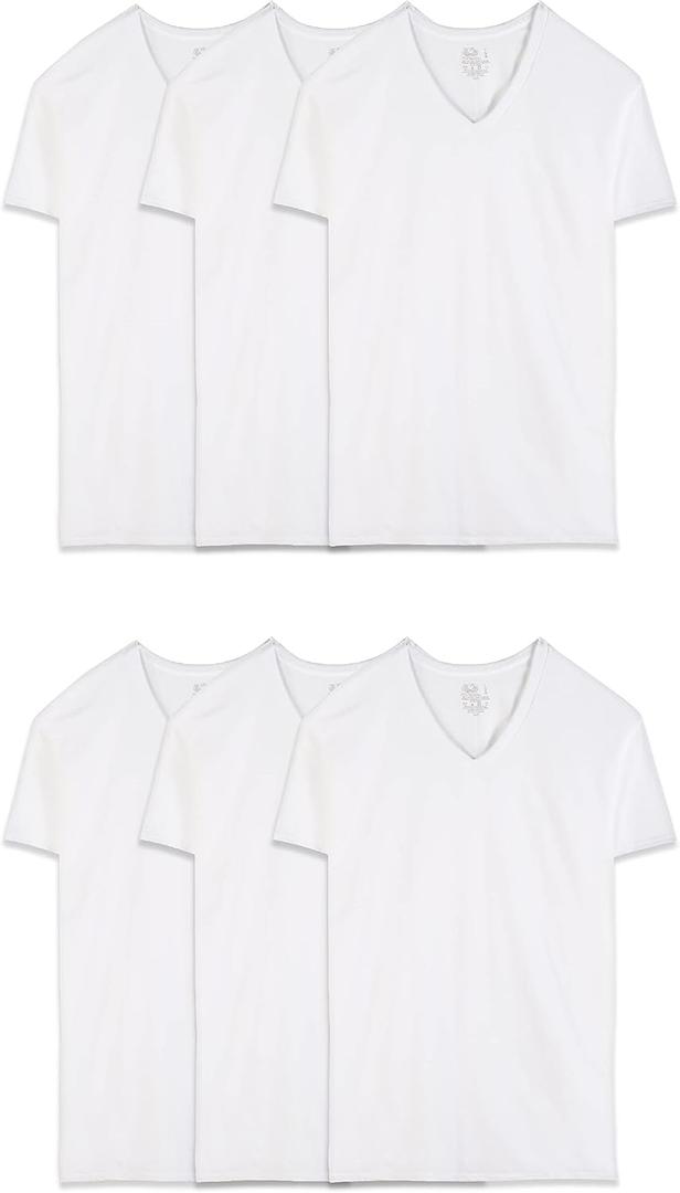 Fruit of The Loom Men's V-Neck Undershirts, Moisture Wicking & Tag Free, (White, XL)